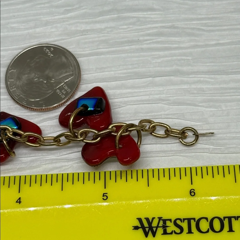 Gorgeous vintage Red glass Heart Charm Bracelet